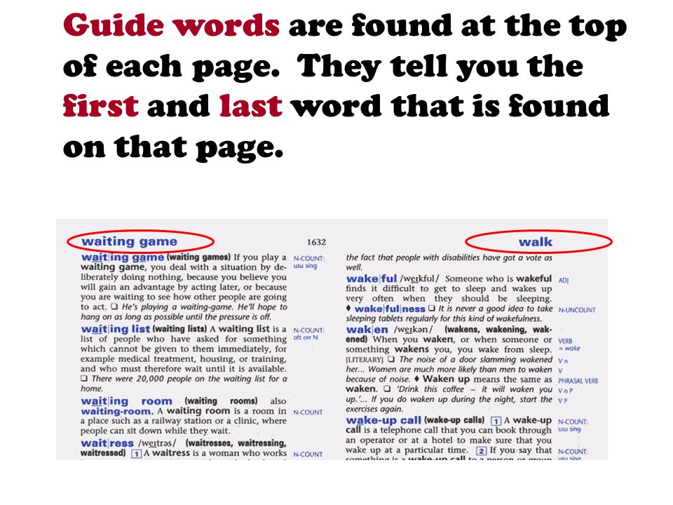 بخش مربوطه را با حرف اول کلمه در دیکشنری پیدا کنید: