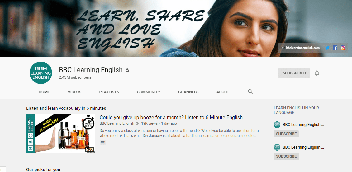 آموزش زبان انگلیسی با یوتیوب و کانال bbc