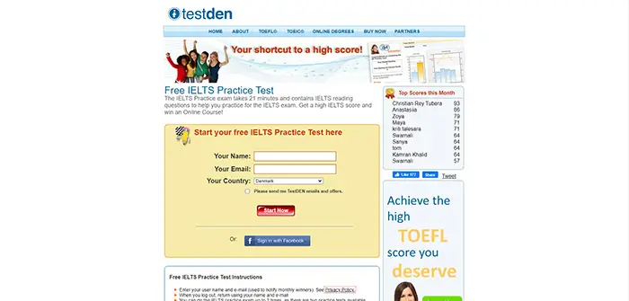 سایت testden.com برای آزمون آزمایشی رایگان آیلتس
