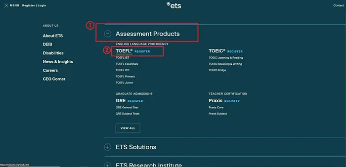 مرحله دوم ثبت نام آزمون تافل