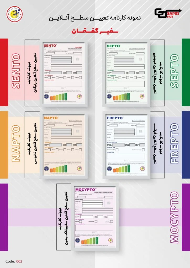 نمونه کارنامه موسسه زبان سفیر